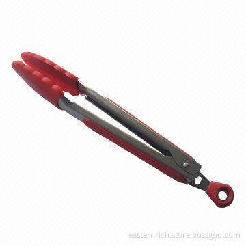 9" Serving tongs, S.S 18/0+ rubber handle, silicone head